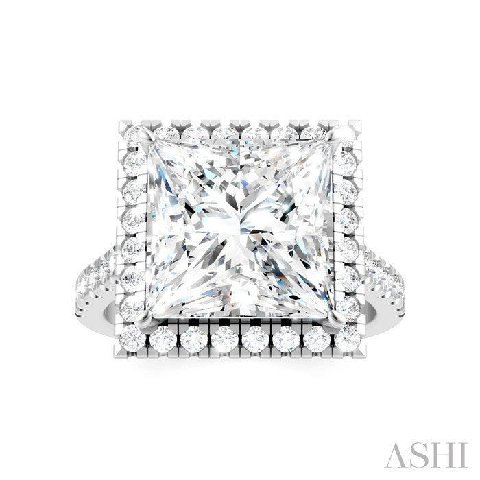3/4 Ctw Princess Shape Round Cut Diamond Halo Semi-Mount Engagement Ring in 14K White Gold