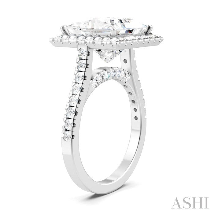 3/4 Ctw Princess Shape Round Cut Diamond Halo Semi-Mount Engagement Ring in 14K White Gold