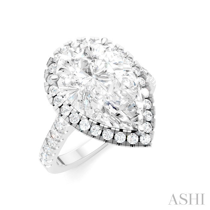 3/4 Ctw Pear Shape Round Cut Diamond Halo Semi-Mount Engagement Ring in 14K White Gold