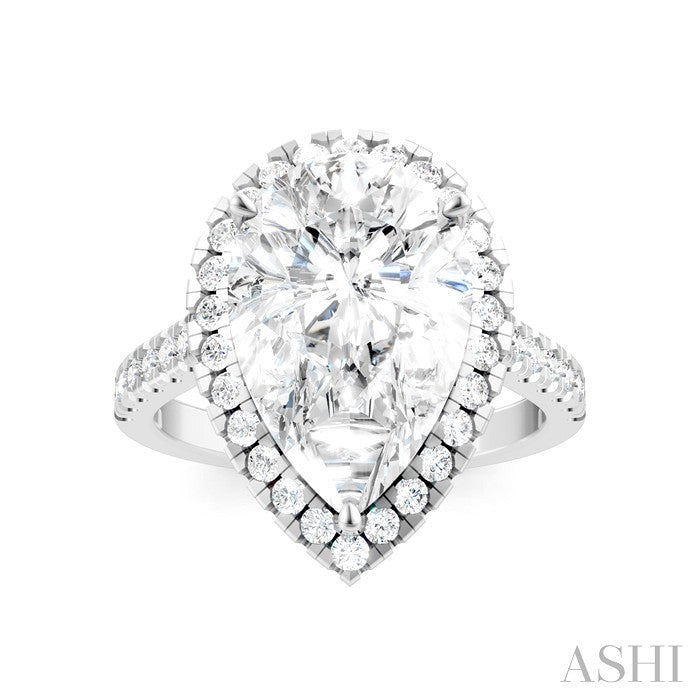 3/4 Ctw Pear Shape Round Cut Diamond Halo Semi-Mount Engagement Ring in 14K White Gold