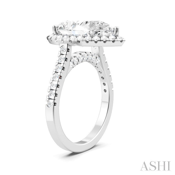 3/4 Ctw Pear Shape Round Cut Diamond Halo Semi-Mount Engagement Ring in 14K White Gold