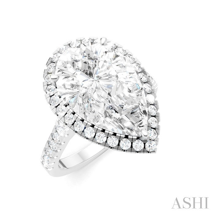 3/4 Ctw Pear Shape Round Cut Diamond Halo Semi-Mount Engagement Ring in 14K White Gold