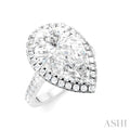 3/4 Ctw Pear Shape Round Cut Diamond Halo Semi-Mount Engagement Ring in 14K White Gold