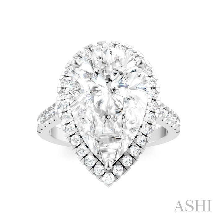 3/4 Ctw Pear Shape Round Cut Diamond Halo Semi-Mount Engagement Ring in 14K White Gold