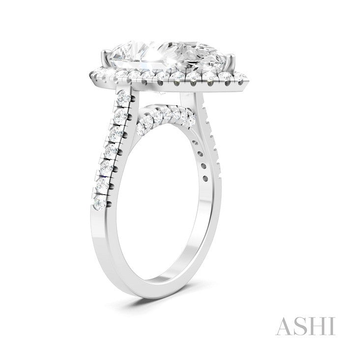 3/4 Ctw Pear Shape Round Cut Diamond Halo Semi-Mount Engagement Ring in 14K White Gold