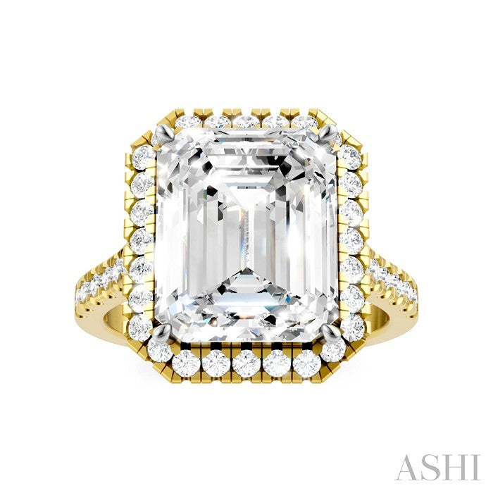 3/4 Ctw Emerald Shape Round Cut Diamond Halo Semi-Mount Engagement Ring in 14K Yellow Gold
