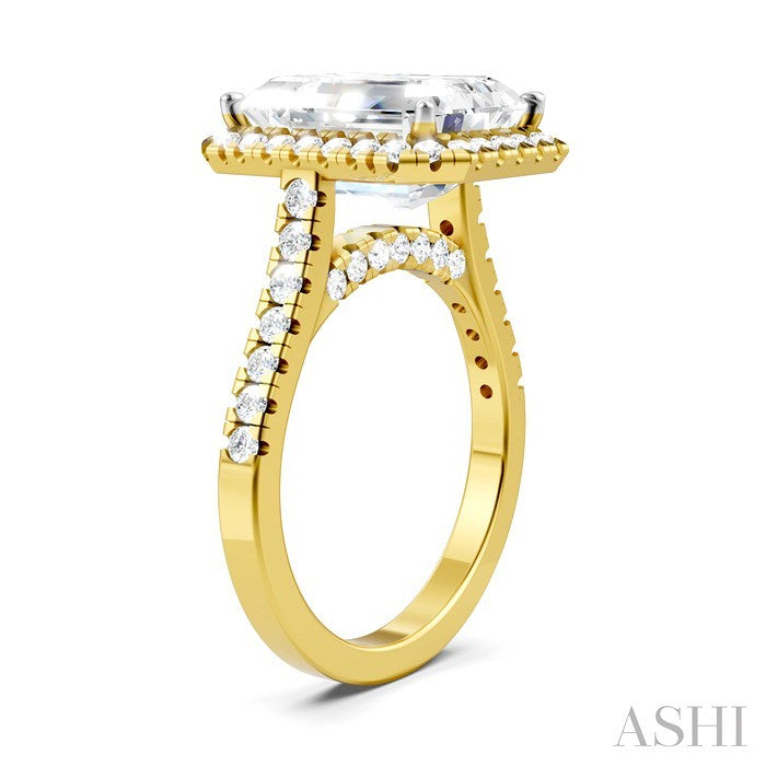 3/4 Ctw Emerald Shape Round Cut Diamond Halo Semi-Mount Engagement Ring in 14K Yellow Gold
