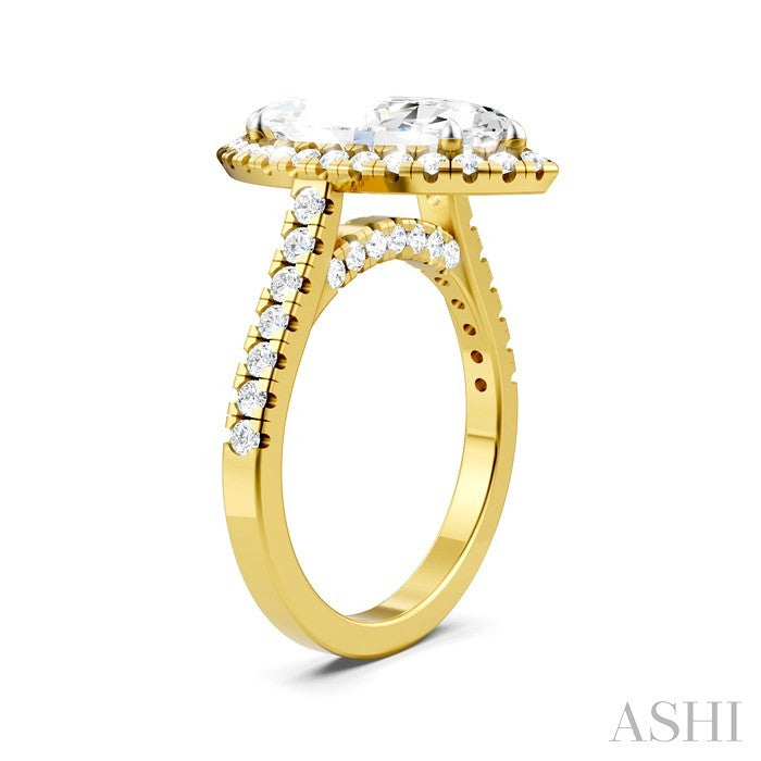 3/4 Ctw Marquise Shape Round Cut Diamond Halo Semi-Mount Engagement Ring in 14K Yellow Gold