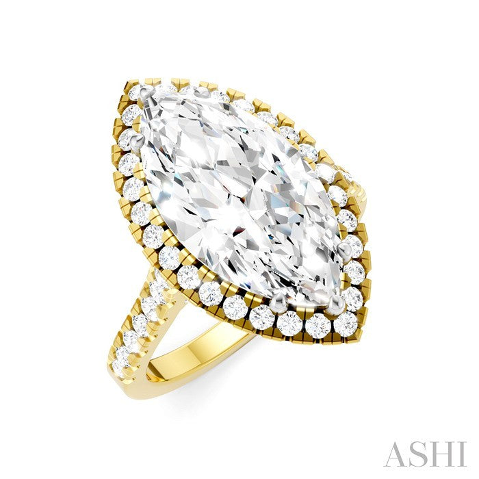 3/4 Ctw Marquise Shape Round Cut Diamond Halo Semi-Mount Engagement Ring in 14K Yellow Gold