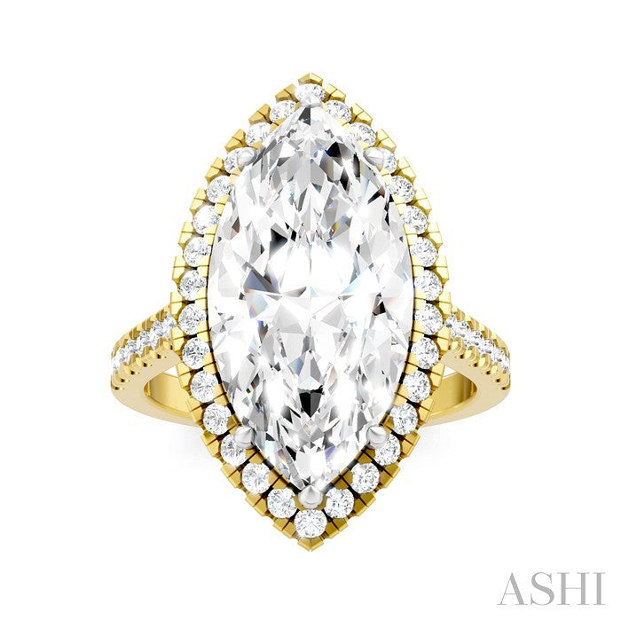 3/4 Ctw Marquise Shape Round Cut Diamond Halo Semi-Mount Engagement Ring in 14K Yellow Gold