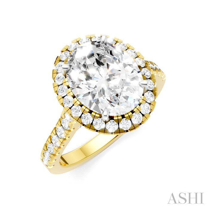 3/4 Ctw Oval Shape Round Cut Diamond Halo Semi-Mount Engagement Ring in 14K Yellow Gold
