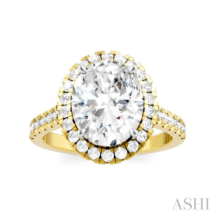 3/4 Ctw Oval Shape Round Cut Diamond Halo Semi-Mount Engagement Ring in 14K Yellow Gold