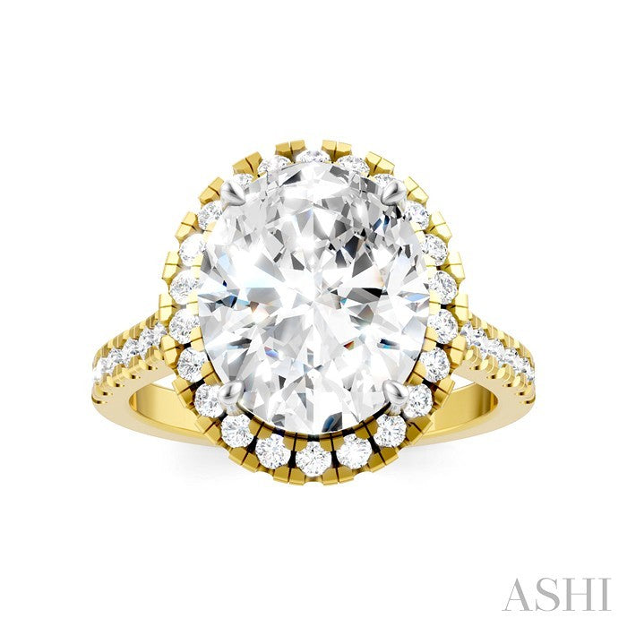 3/4 Ctw Oval Shape Round Cut Diamond Halo Semi-Mount Engagement Ring in 14K Yellow Gold