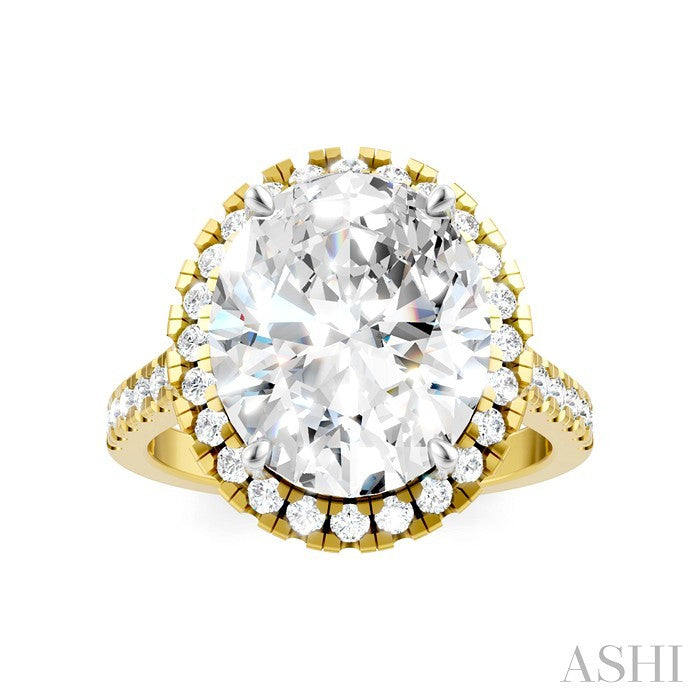 3/4 Ctw Oval Shape Round Cut Diamond Halo Semi-Mount Engagement Ring in 14K Yellow Gold