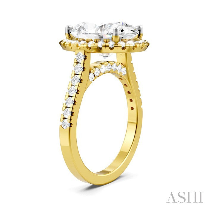 3/4 Ctw Oval Shape Round Cut Diamond Halo Semi-Mount Engagement Ring in 14K Yellow Gold