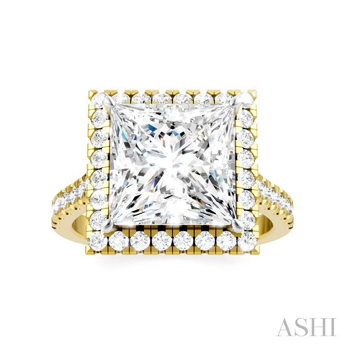 3/4 Ctw Princess Shape Round Cut Diamond Halo Semi-Mount Engagement Ring in 14K Yellow Gold
