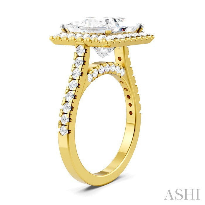 3/4 Ctw Princess Shape Round Cut Diamond Halo Semi-Mount Engagement Ring in 14K Yellow Gold