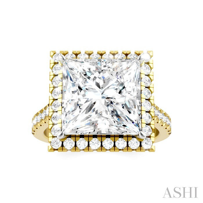 3/4 Ctw Princess Shape Round Cut Diamond Halo Semi-Mount Engagement Ring in 14K Yellow Gold