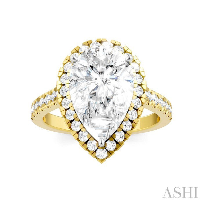3/4 Ctw Pear Shape Round Cut Diamond Halo Semi-Mount Engagement Ring in 14K Yellow Gold