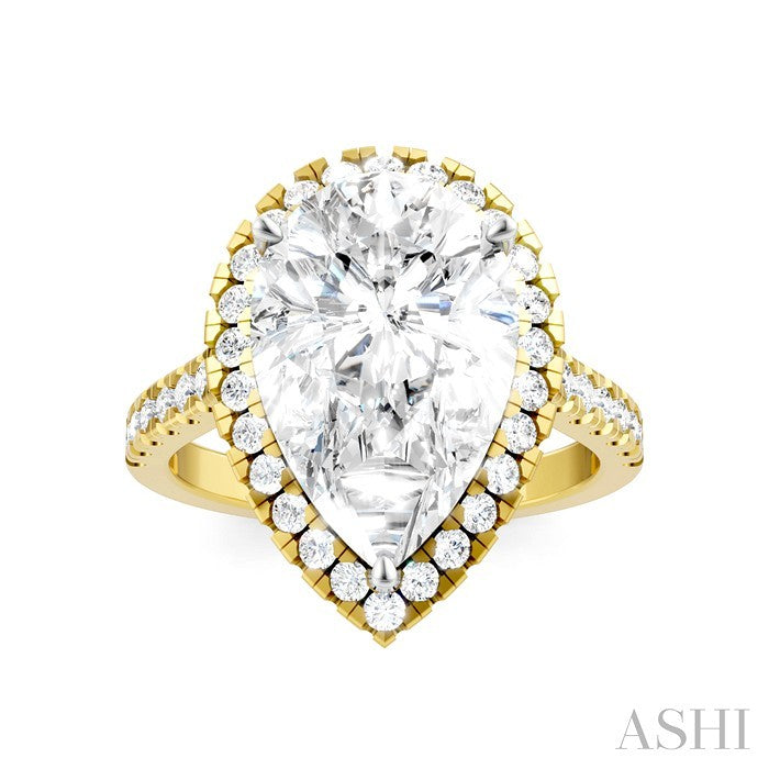 3/4 Ctw Pear Shape Round Cut Diamond Halo Semi-Mount Engagement Ring in 14K Yellow Gold