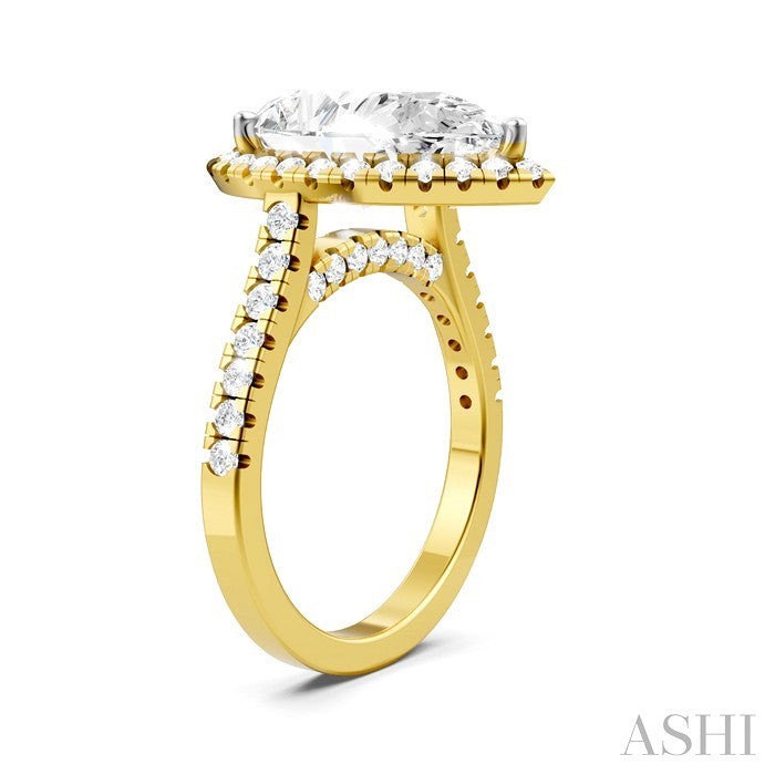 3/4 Ctw Pear Shape Round Cut Diamond Halo Semi-Mount Engagement Ring in 14K Yellow Gold