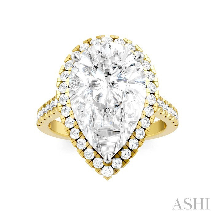 3/4 Ctw Pear Shape Round Cut Diamond Halo Semi-Mount Engagement Ring in 14K Yellow Gold