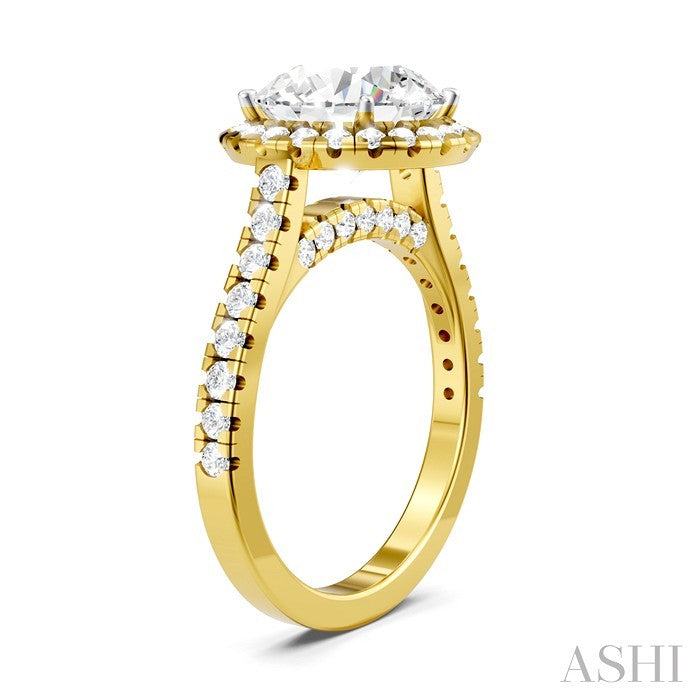 3/4 Ctw Round Shape Round Cut Diamond Halo Semi-Mount Engagement Ring in 14K Yellow Gold