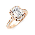 1/2 Ctw Emerald Shape Round Cut Diamond Halo Semi-Mount Engagement Ring in 14K Rose Gold