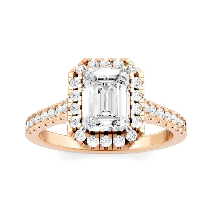 1/2 Ctw Emerald Shape Round Cut Diamond Halo Semi-Mount Engagement Ring in 14K Rose Gold