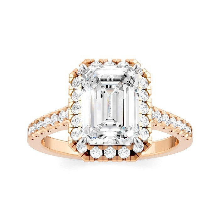 1/2 Ctw Emerald Shape Round Cut Diamond Halo Semi-Mount Engagement Ring in 14K Rose Gold