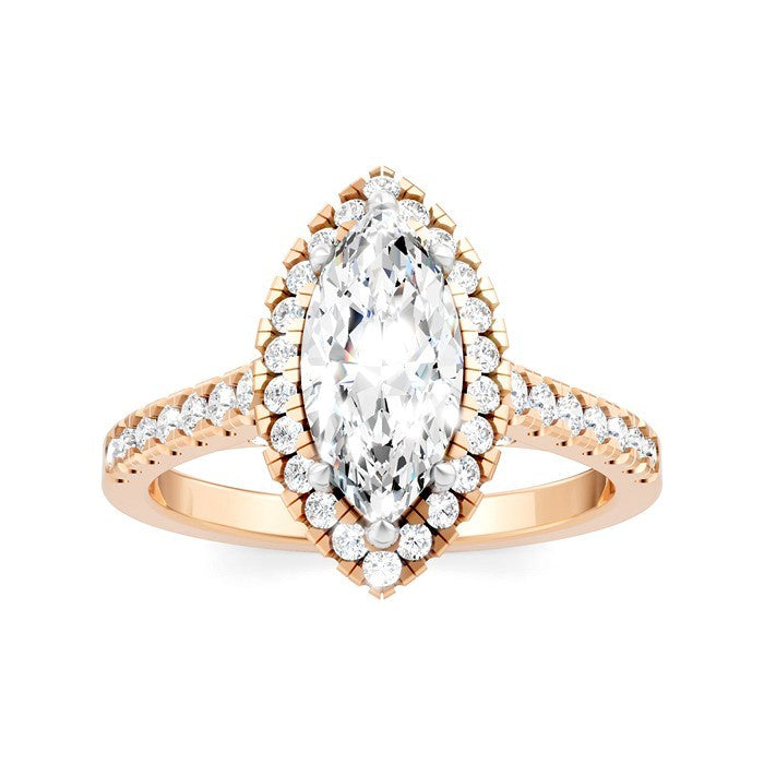 1/2 Ctw Marquise Shape Round Cut Diamond Halo Semi-Mount Engagement Ring in 14K Rose Gold