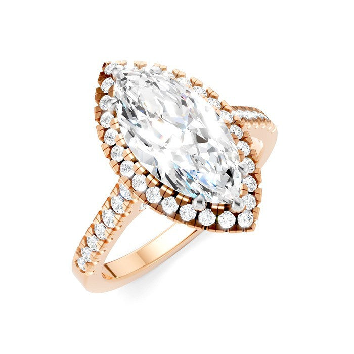 1/2 Ctw Marquise Shape Round Cut Diamond Halo Semi-Mount Engagement Ring in 14K Rose Gold