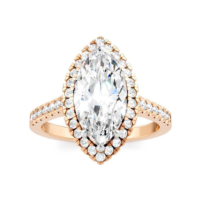 1/2 Ctw Marquise Shape Round Cut Diamond Halo Semi-Mount Engagement Ring in 14K Rose Gold