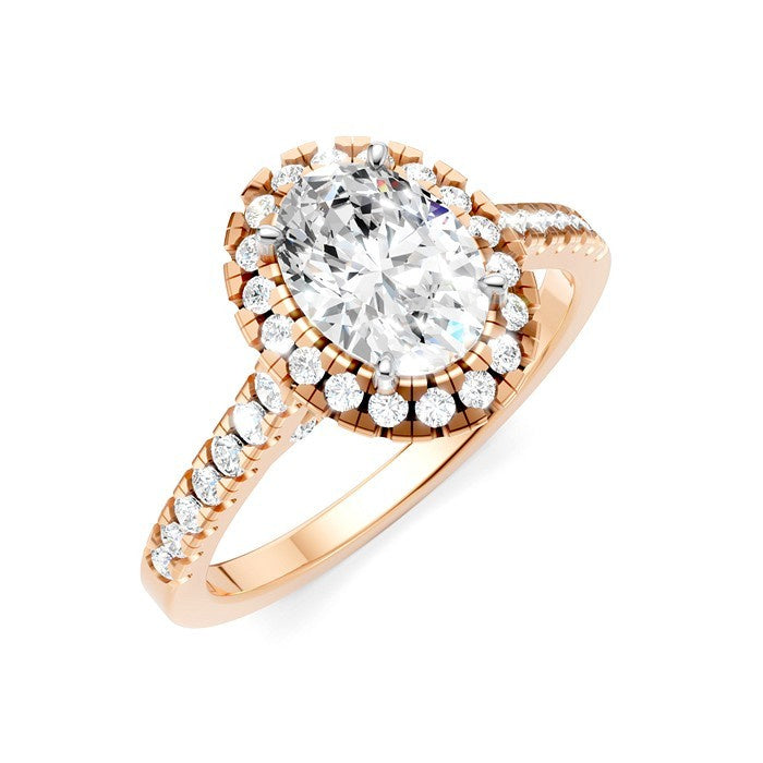 1/2 Ctw Oval Shape Round Cut Diamond Halo Semi-Mount Engagement Ring in 14K Rose Gold