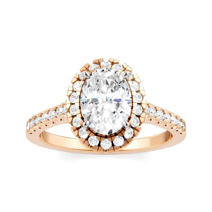 1/2 Ctw Oval Shape Round Cut Diamond Halo Semi-Mount Engagement Ring in 14K Rose Gold