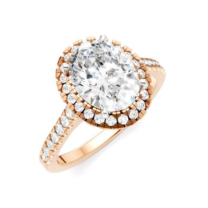 1/2 Ctw Oval Shape Round Cut Diamond Halo Semi-Mount Engagement Ring in 14K Rose Gold