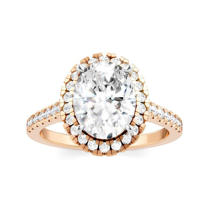 1/2 Ctw Oval Shape Round Cut Diamond Halo Semi-Mount Engagement Ring in 14K Rose Gold
