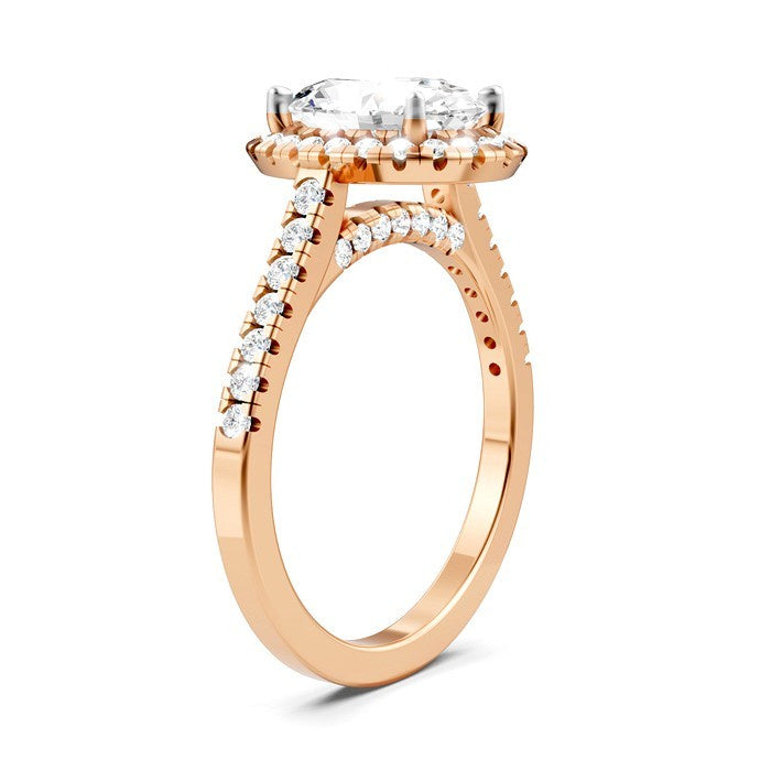 1/2 Ctw Oval Shape Round Cut Diamond Halo Semi-Mount Engagement Ring in 14K Rose Gold
