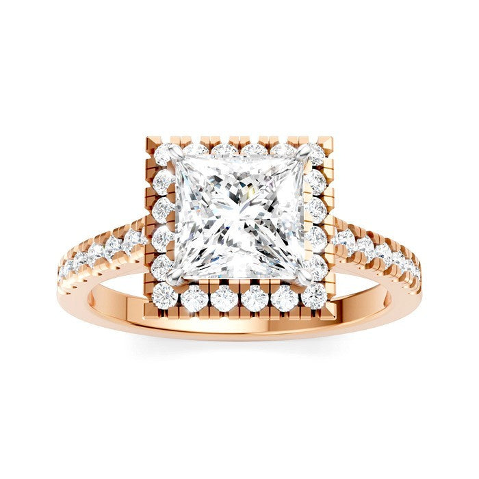 1/2 Ctw Princess Shape Round Cut Diamond Halo Semi-Mount Engagement Ring in 14K Rose Gold