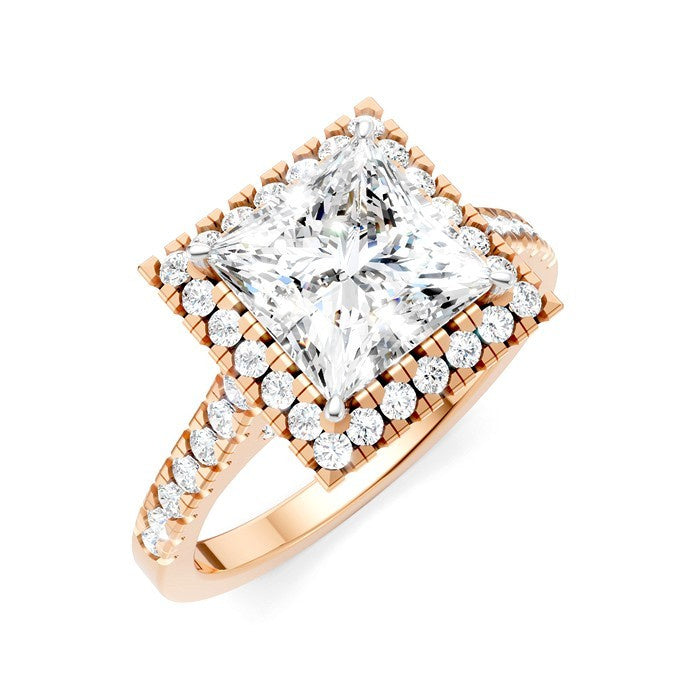 1/2 Ctw Princess Shape Round Cut Diamond Halo Semi-Mount Engagement Ring in 14K Rose Gold