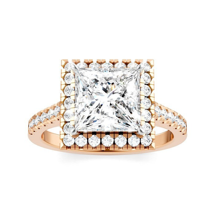 1/2 Ctw Princess Shape Round Cut Diamond Halo Semi-Mount Engagement Ring in 14K Rose Gold