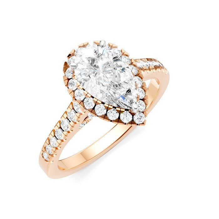 1/2 Ctw Pear Shape Round Cut Diamond Halo Semi-Mount Engagement Ring in 14K Rose Gold
