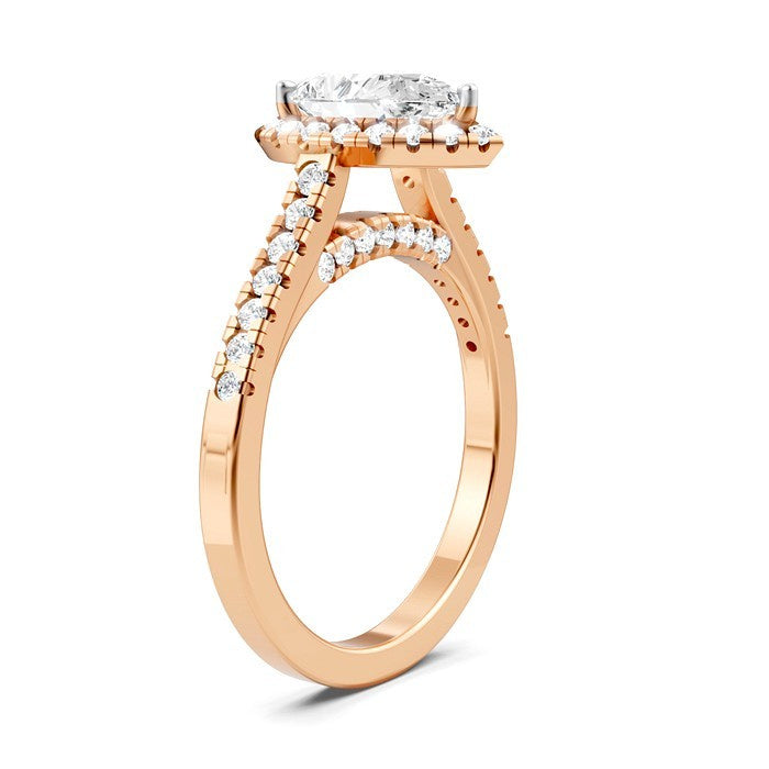 1/2 Ctw Pear Shape Round Cut Diamond Halo Semi-Mount Engagement Ring in 14K Rose Gold