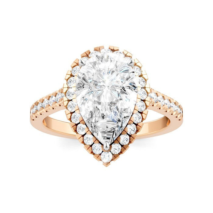 1/2 Ctw Pear Shape Round Cut Diamond Halo Semi-Mount Engagement Ring in 14K Rose Gold
