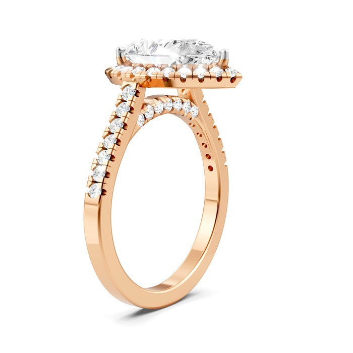 1/2 Ctw Pear Shape Round Cut Diamond Halo Semi-Mount Engagement Ring in 14K Rose Gold