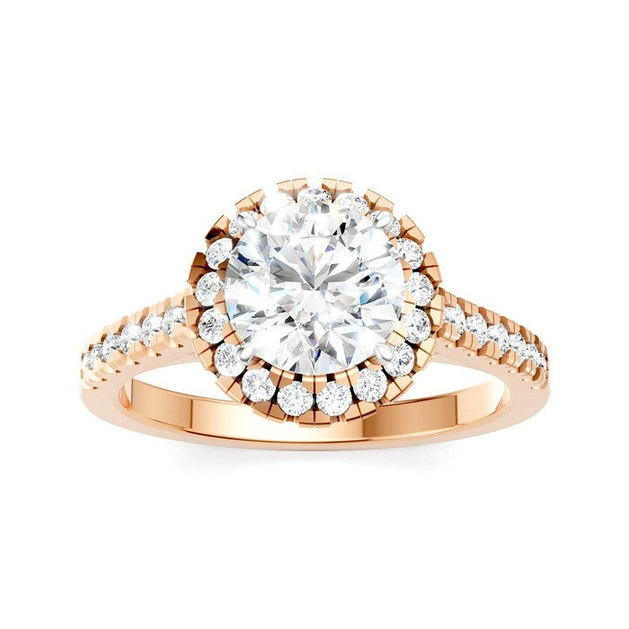 1/2 Ctw Round Shape Round Cut Diamond Halo Semi-Mount Engagement Ring in 14K Rose Gold