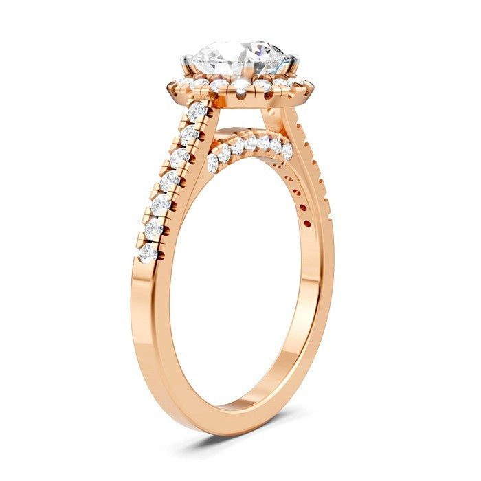 1/2 Ctw Round Shape Round Cut Diamond Halo Semi-Mount Engagement Ring in 14K Rose Gold