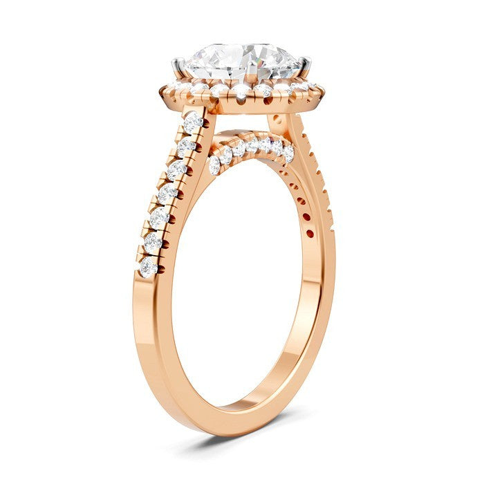 1/2 Ctw Round Shape Round Cut Diamond Halo Semi-Mount Engagement Ring in 14K Rose Gold