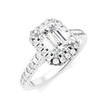 1/2 Ctw Emerald Shape Round Cut Diamond Halo Semi-Mount Engagement Ring in 14K White Gold