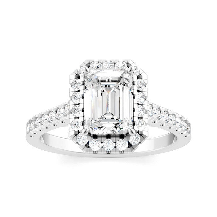 1/2 Ctw Emerald Shape Round Cut Diamond Halo Semi-Mount Engagement Ring in 14K White Gold